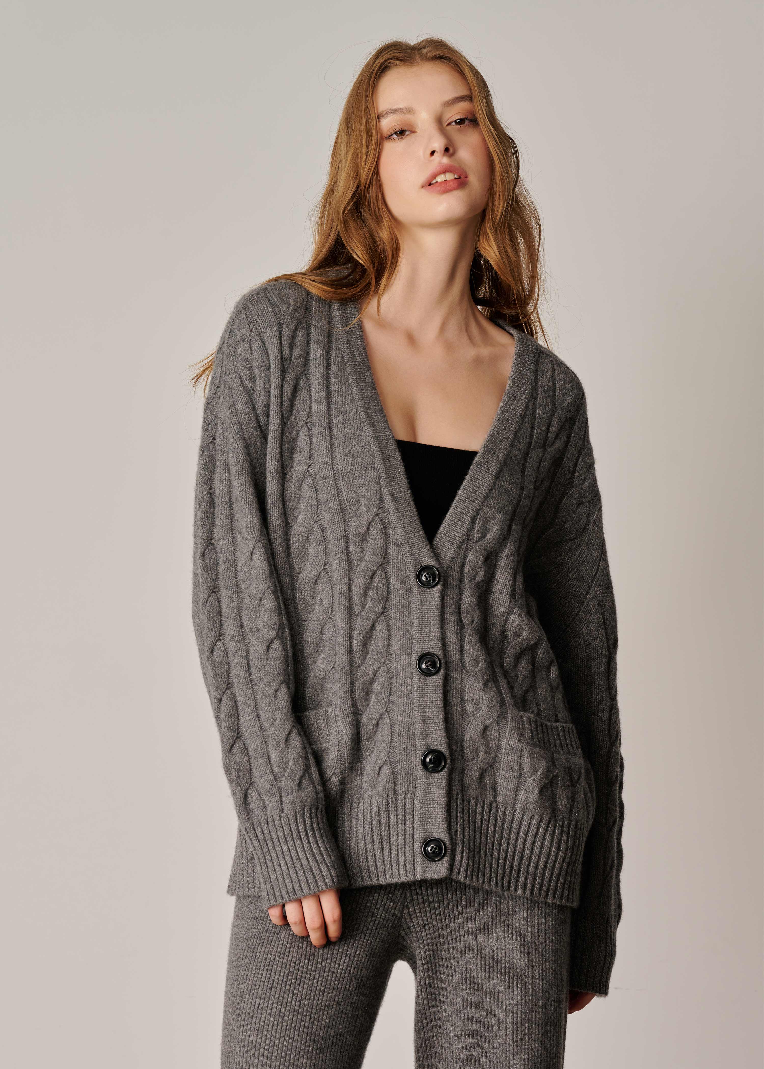 Knitwear Dark Grey Cable Knit Cardigan Madewell Cotton Wool Blend