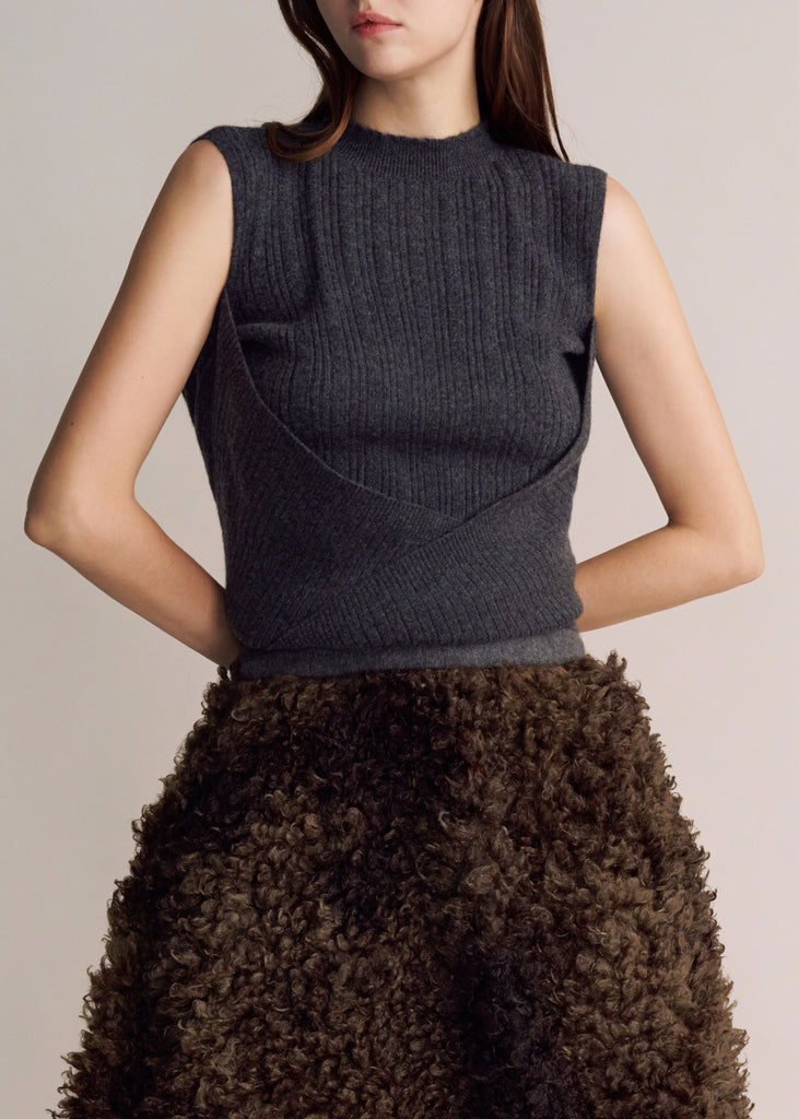 DCV shoulder padded cashmere layered sweater front view