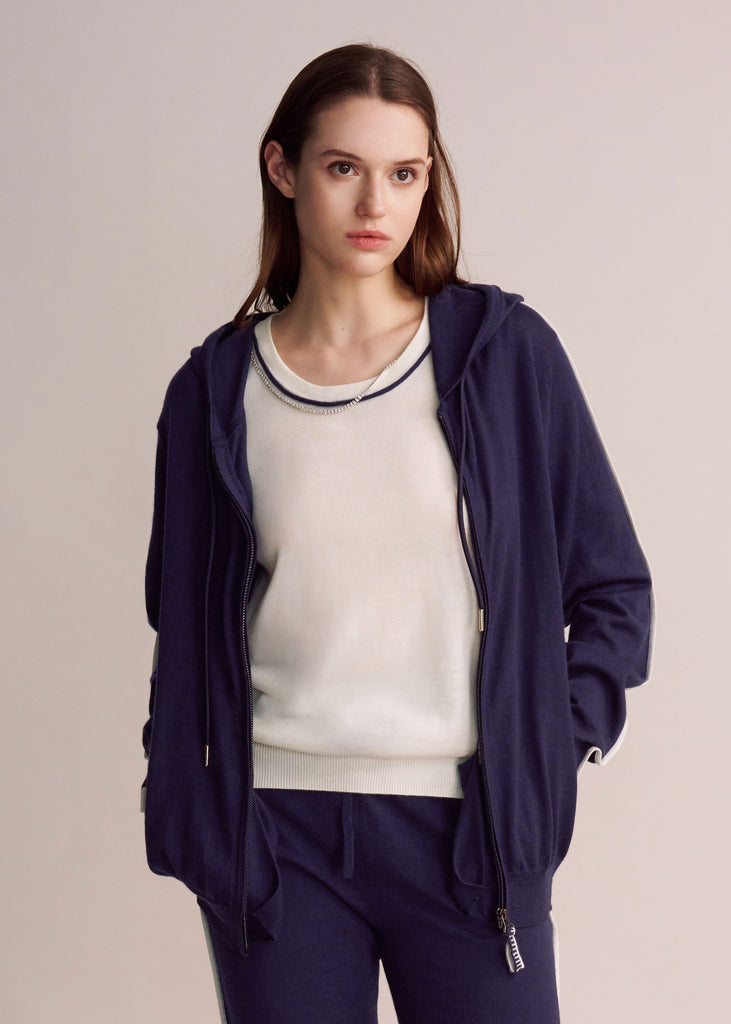 DCV Audrey cashmere hooded cardigan front view