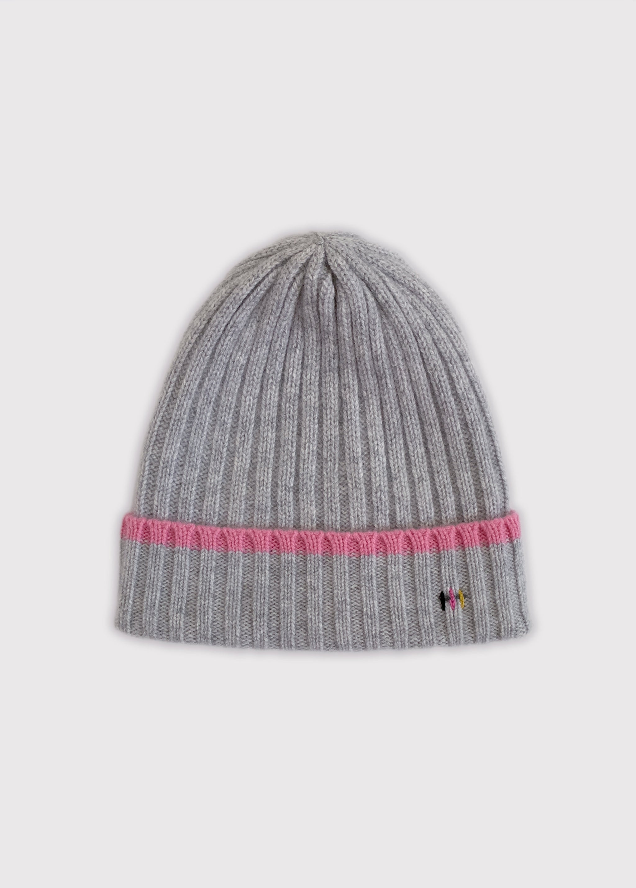 Cashmere Rib Knit Beanie Grey with Pink Stripe – DCV Cashmere
