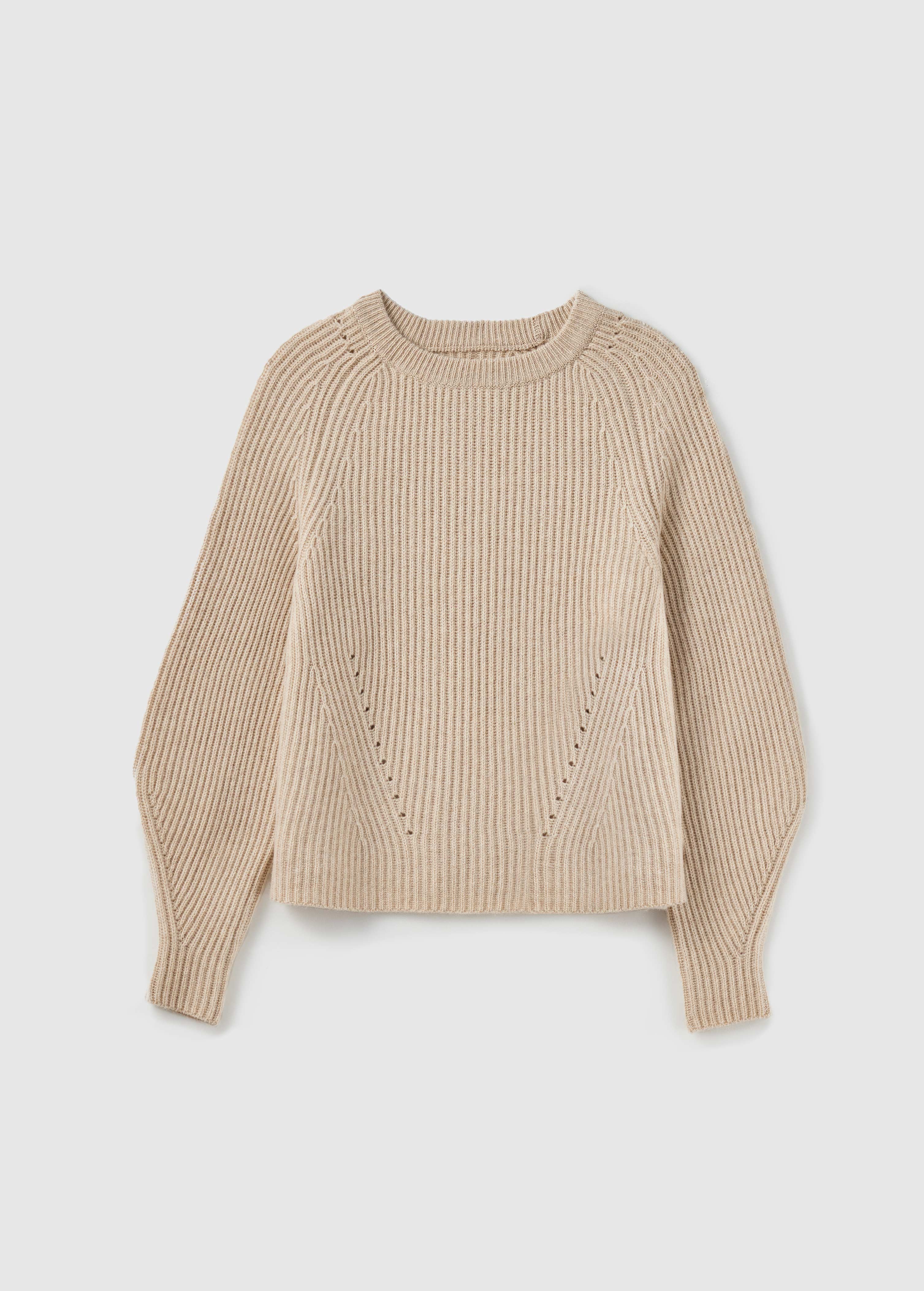 Paola Ribbed Crew-neck Sweater With Detachable Feather Brooch - Beige