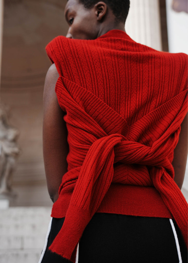 2025 ConneXions shoulder padded cashmere layered sweater detail